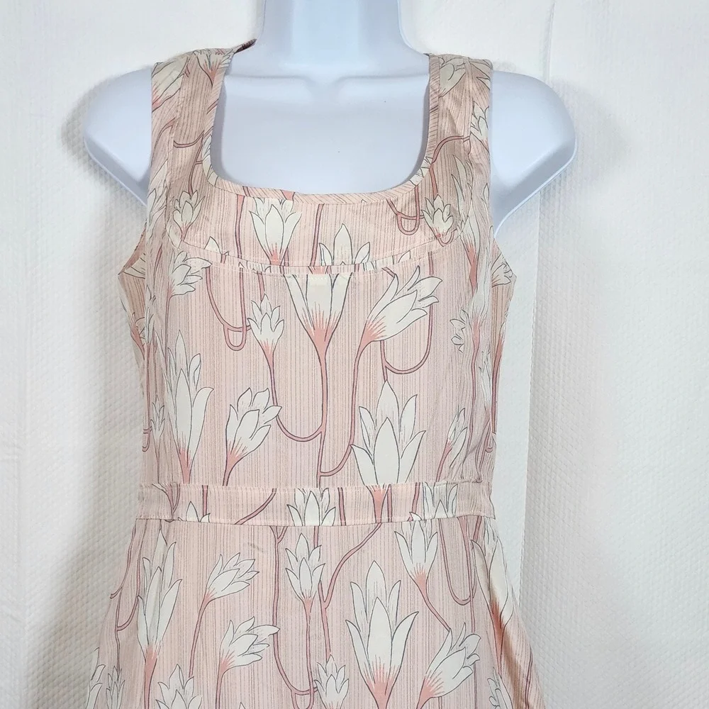 Tory‎ Burch Floral Print Square Neck Sleeveless Dress Pink White Size 6 - Picture 3 of 10